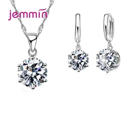 New 925 Sterling Silver Trendy Crystal Pendant Necklace Earrings Jewelry Set For Women Anniversary Gift Fashion Jewelry