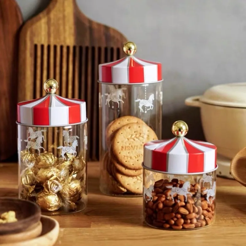 

Glass Sealed Jar Tea Box Christmas Storage Snacks Candy Eierdoos Bottle Circus Carousel Vershoudbakjes Koelkast Organizer