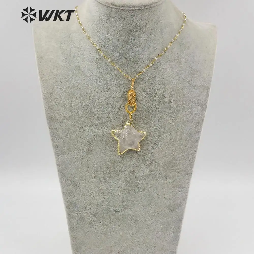 WT-N1214 Wholesale Star Shape Necklace Natural Crystal Quartz With Gold Electroplated Magnet Buckle Raw Stone Women Jewelry Gift