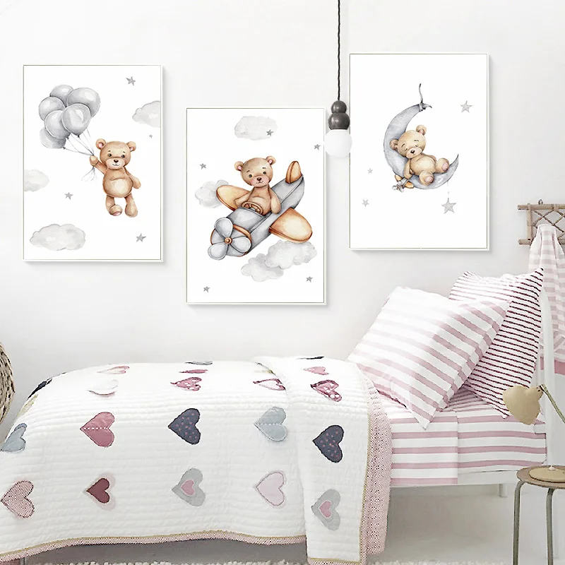 

Bear Moon Balloon Animal Canvas Painting Nordic Posters and Prints Canvas Wall Art Pictures Wall Decor for Nursery Baby Bedroom