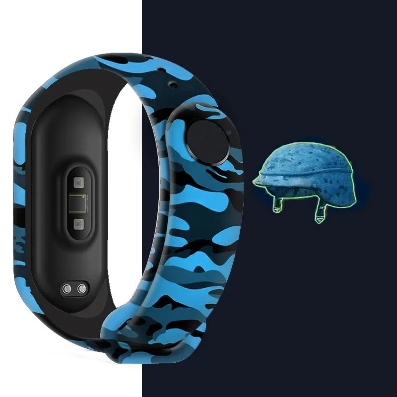 CamouflageซิลิโคนสําหรับXiaomi Mi Band 6 5 4 3 NFCกีฬาสมาร์ทสร้อยข้อมือสีฟ้าสีเขียวเปลี่ยนสายนาฬิกาสําหรับMiband 4 5 6