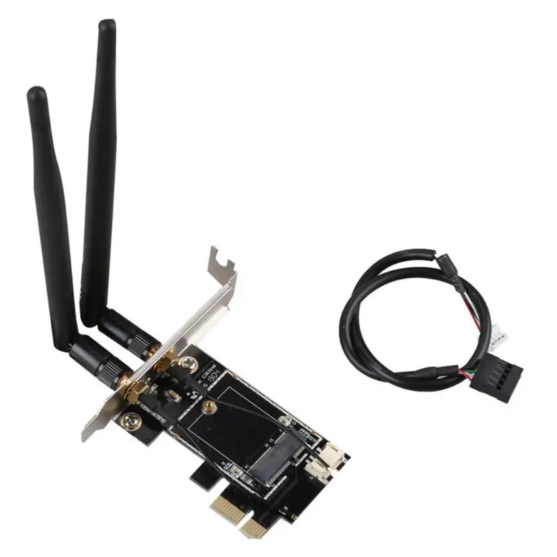 Wireless Card to PCIE-1X to NGFF-Ekey PCIE Laptop Pc WIFI WLAN Card Adapter Dual Antenna Adapter Board