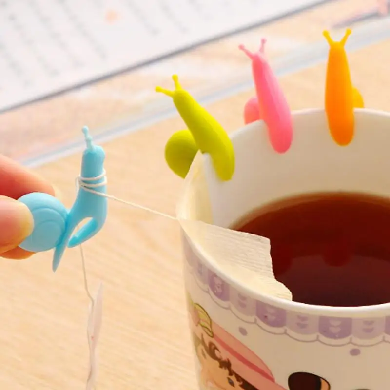 Cute Snail Squirrel Shape Silicone Tea Bag Holder Cup Mug Tea Bag Clip Candy Colors Gift Set Good Teas Tools LX9282