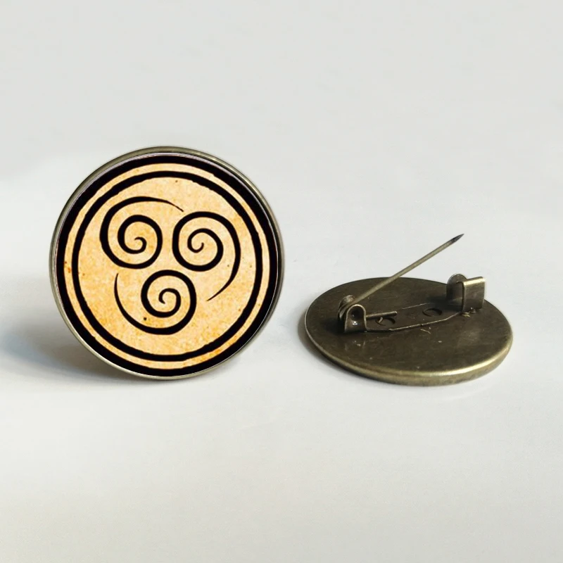 Nomad Fire and Water Tribe brooch, wooden water fire earth convex circular glass men's fashion gift