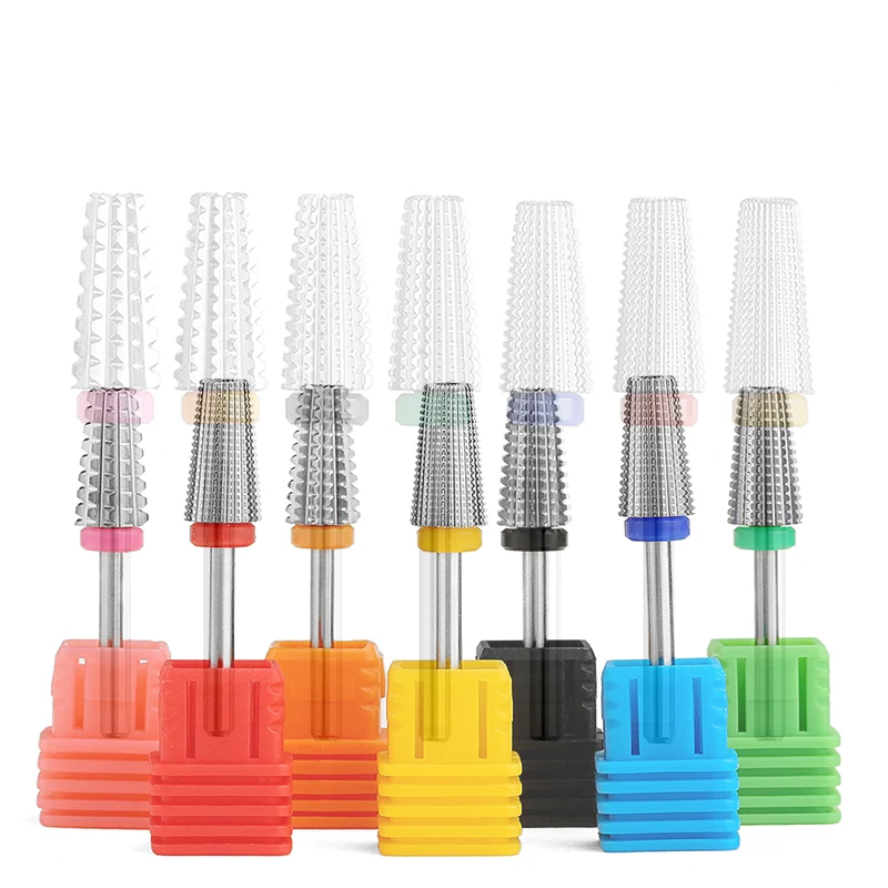 Milling Cutter 5 in 1 Tapered Carbide Nail Drill Bits Polishing Clean Burr Rainbow Coating Remove Gel Horny Nail Tools