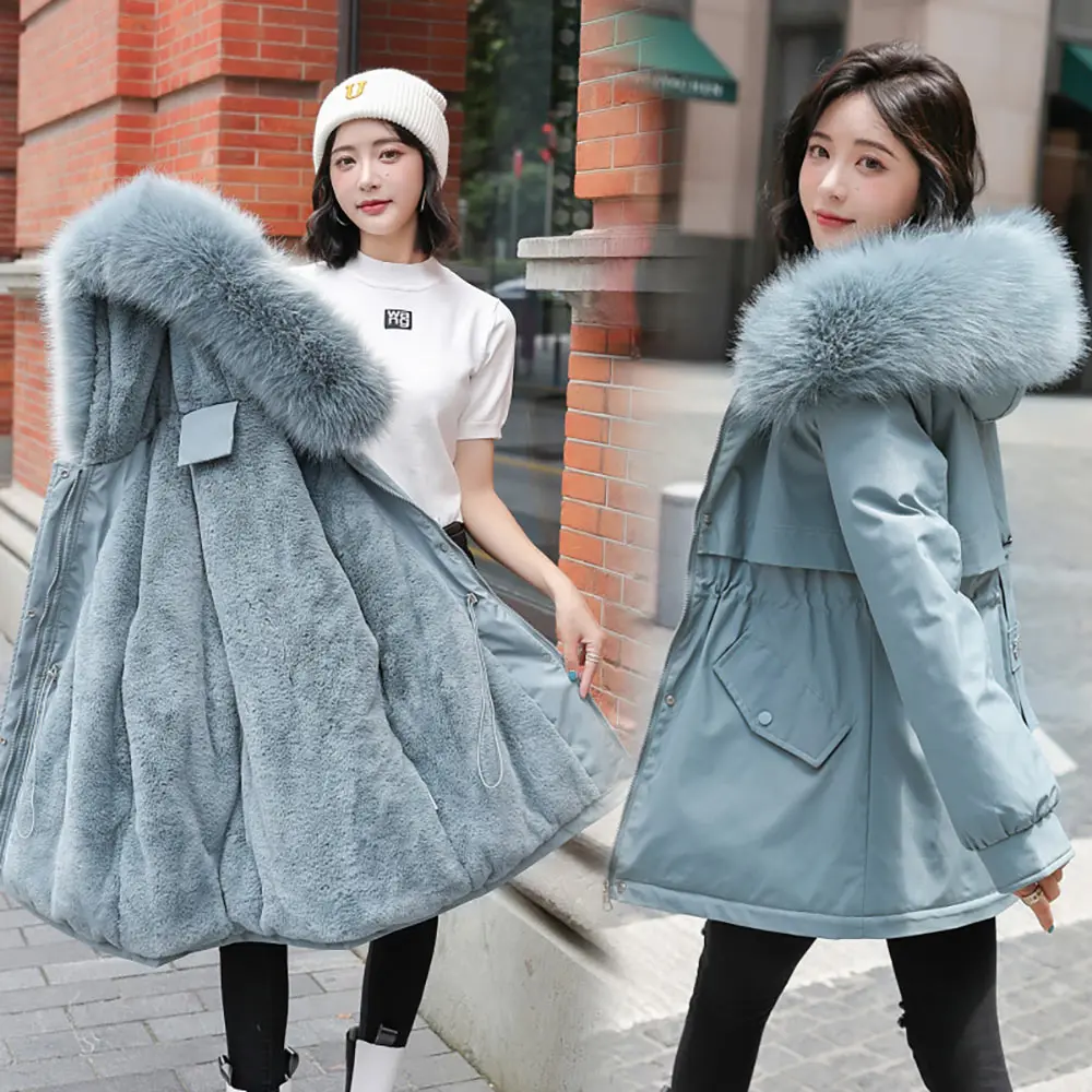 Vielleicht 2021 New Winter Jacket Women's Parkas Hooded Coat Casual Long Fur Lining Cotton Padded Warm Female Jacket Outwear