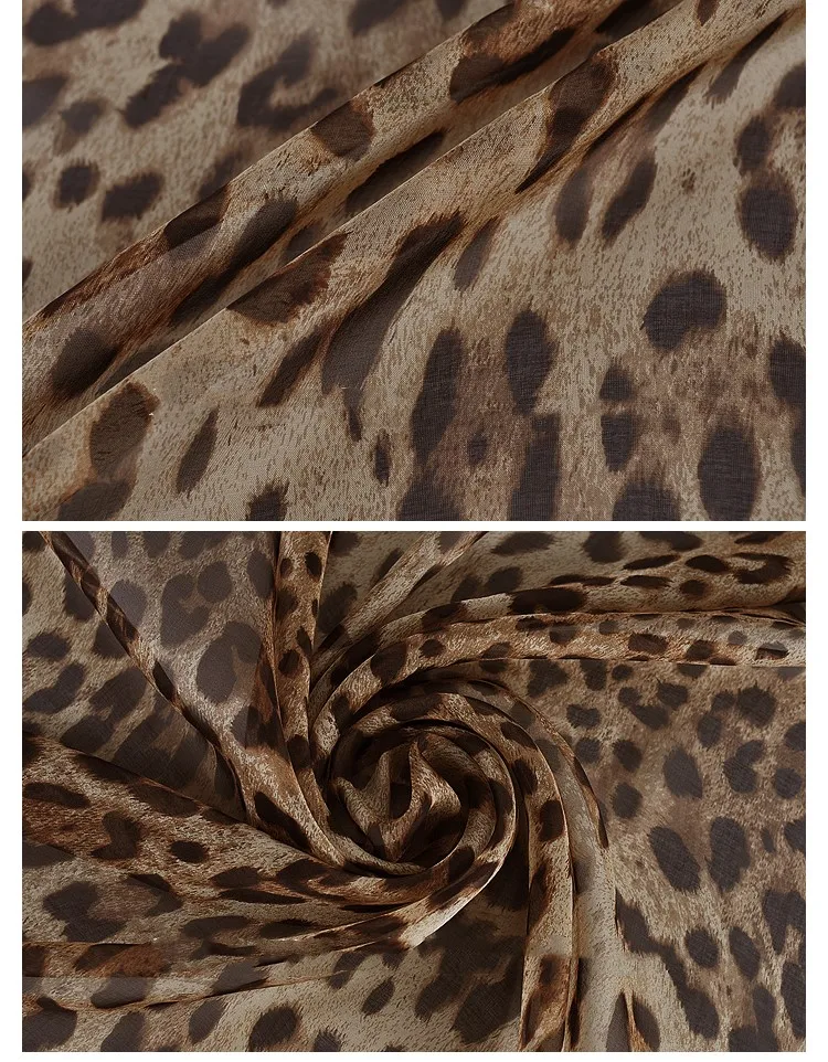 Leopard Printed Chiffon Fabrics for Sewing Pure Silk 100% Mulberry DIY Tulle Quilting For Patchwork Scarf Gown Skirt per Meter