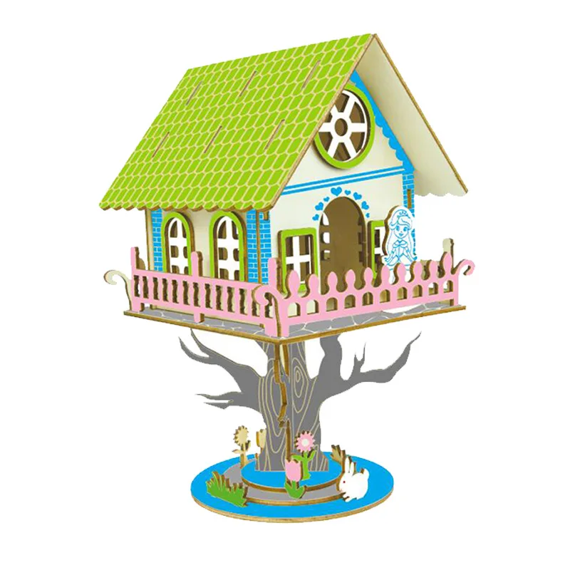 candice guo 3D wooden puzzle DIY toy hand work woodcraft architecture kit building princess tree house birthday Christmas gift