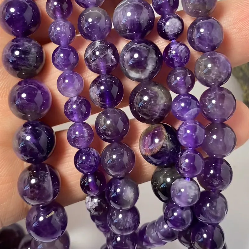 Wholesale A 100% Natural Purple Amethysts Crystal Stone Beads For Jewelry Making DIY Bracelet Necklace 4/6/8/10/12mm Strand 15\'\'