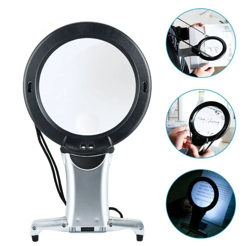 2/6X Reading Magnifier with LED Light Hands Chest Rest Double Lighted Knitting Embroidery Benchtop Multifunction