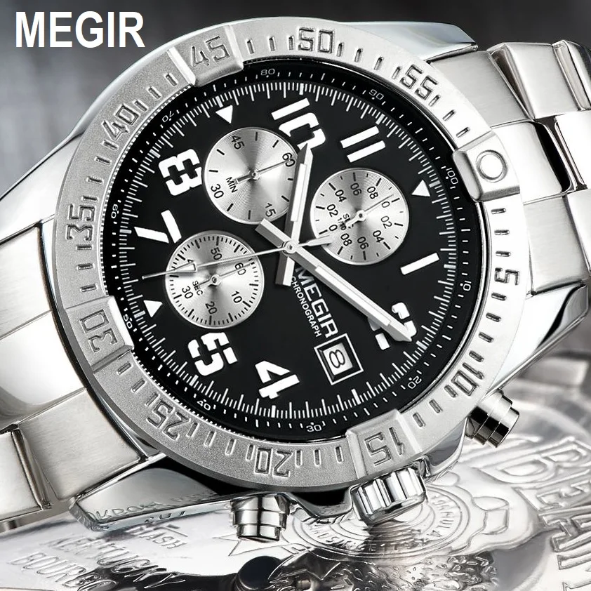 

MEGIR Business Men Watch Luxury Brand Stainless Steel Wrist Watch Chronograph Army Military Quartz Watches Relogio Masculino new