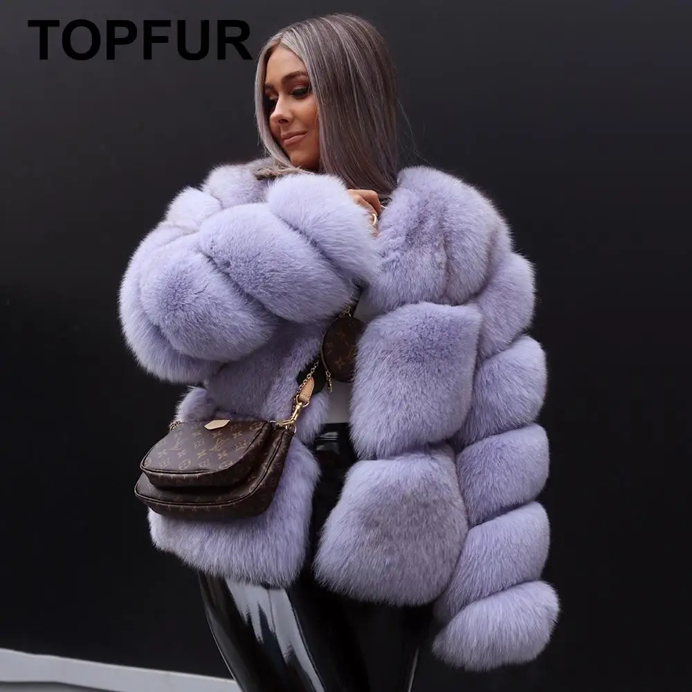 TOPFUR Real Fur Coar Women Natural Fox Fur Coats Gray Genuine Leather Jackets Winter Coats Women Pluse Size Real Fox Fur Jackets