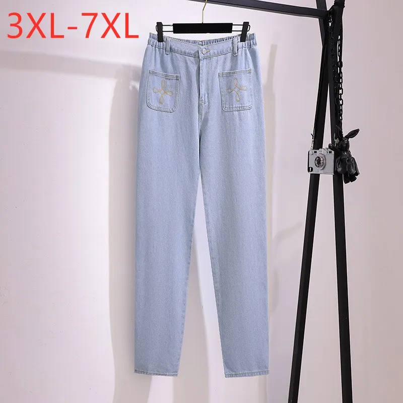 Neue 2021 Herbst Winter Plus Größe Jeans Für Frauen Große Lose Baumwolle Tasche Blau Denim Lange Hose 3XL 4XL 5XL 6XL 7XL