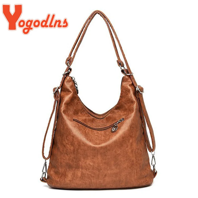 Yogodlns Retro Leather Shoulder Bag Female Multi-pockets Crossbody Bag Fashion Large Capacity Handbag New Messenger Bag Tote sac