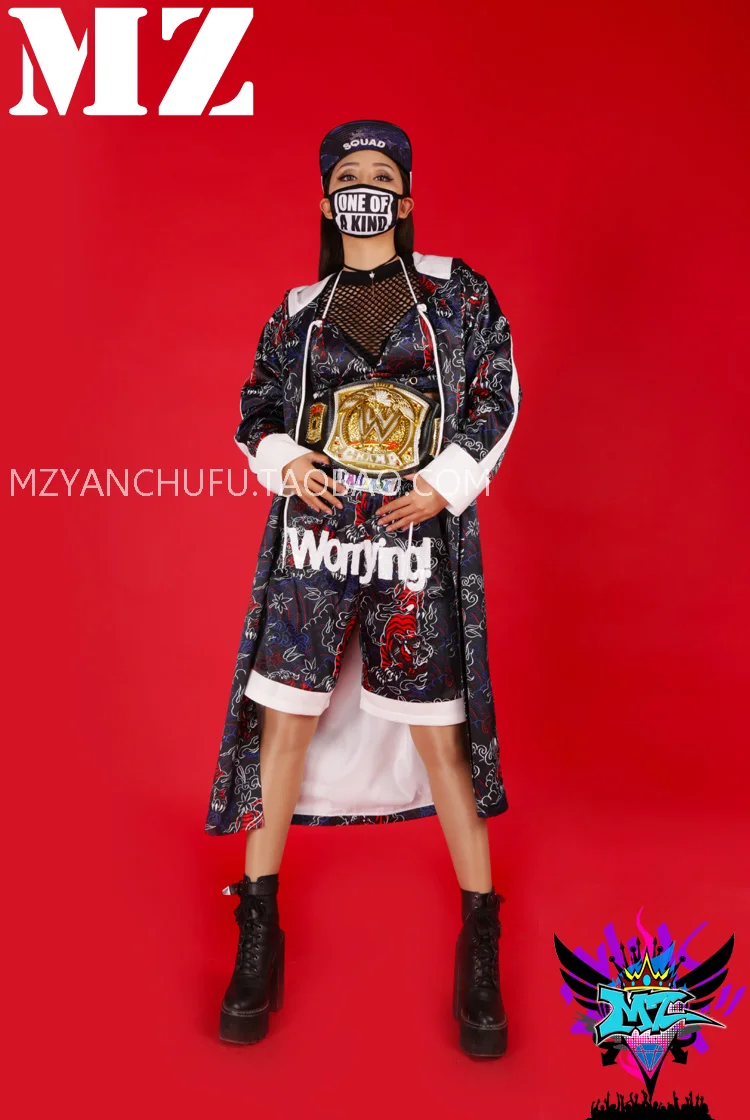 Women New Boxing Clothing Coat Shorts Sexy DS Female Costumes Performance DJ Show Prom Party Set(Top + shorts + cloak) champion