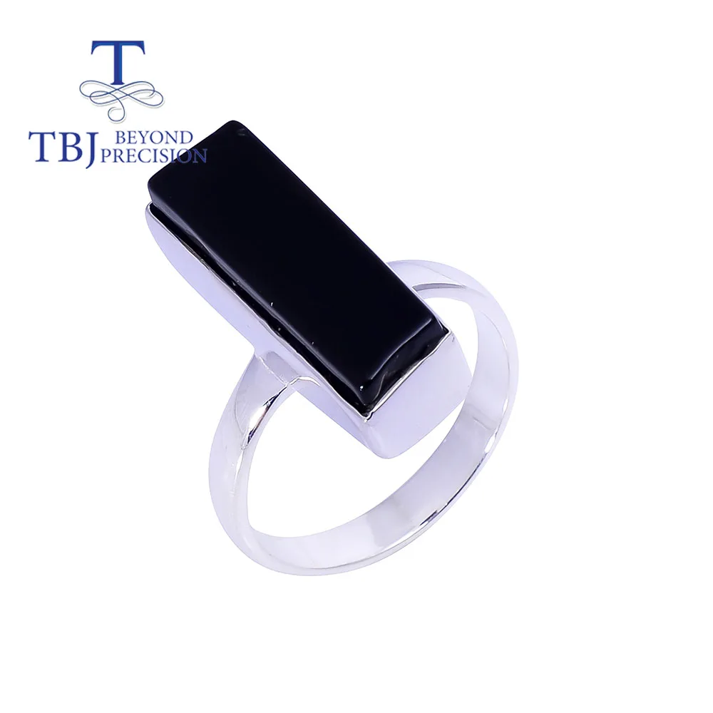 new black spinel Long Ring 925 sterling silver hanmade fine jewelry for women daily wear  simple design