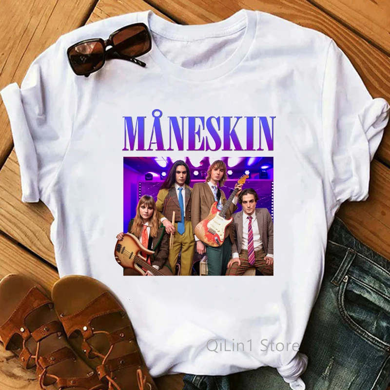 

MåNeskin Women'S T-Shirts Maneskin Rock Band Graphic Print Tshirt Femme Zitti E Buoni Damiano David T Shirt Female Streetwear