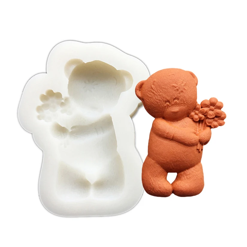 Flower Teddy Bear Silicone Sugarcraft Mold Chocolate Cupcake Baking Fondant Cake Decorating Tools