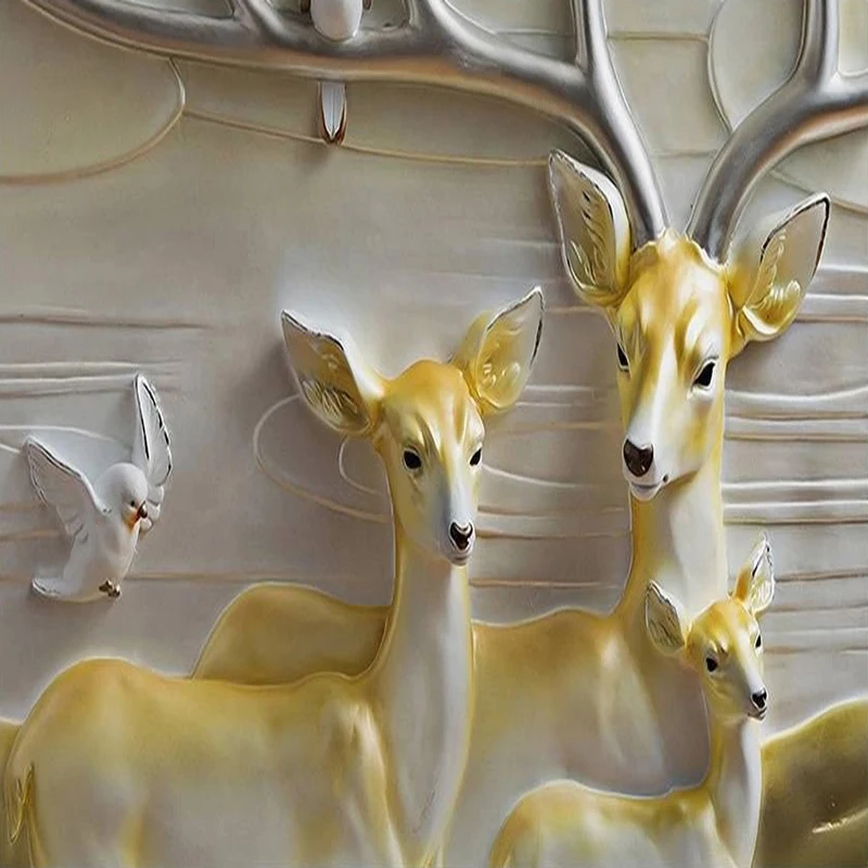 Benutzerdefinierte Wandbild Tapete 3D Relief Deer Dekorative Wohnzimmer TV Sofa Hintergrund Wand Malerei Papel De Parede Sala Wohnkultur