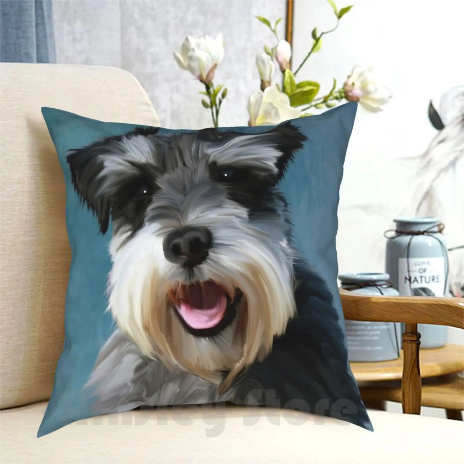 Miniature Schnauzer Dog Water Color Art Painting Pillow Case Printed Home Soft DIY Pillow cover Dog Breed Owner Miniature