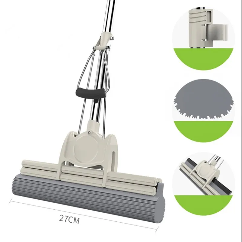 Multi-function Cotton Mop, Stainless Steel Roller, Squeezed Water Free, Hand-wash Sponge, Home Floor Cleaning Tool