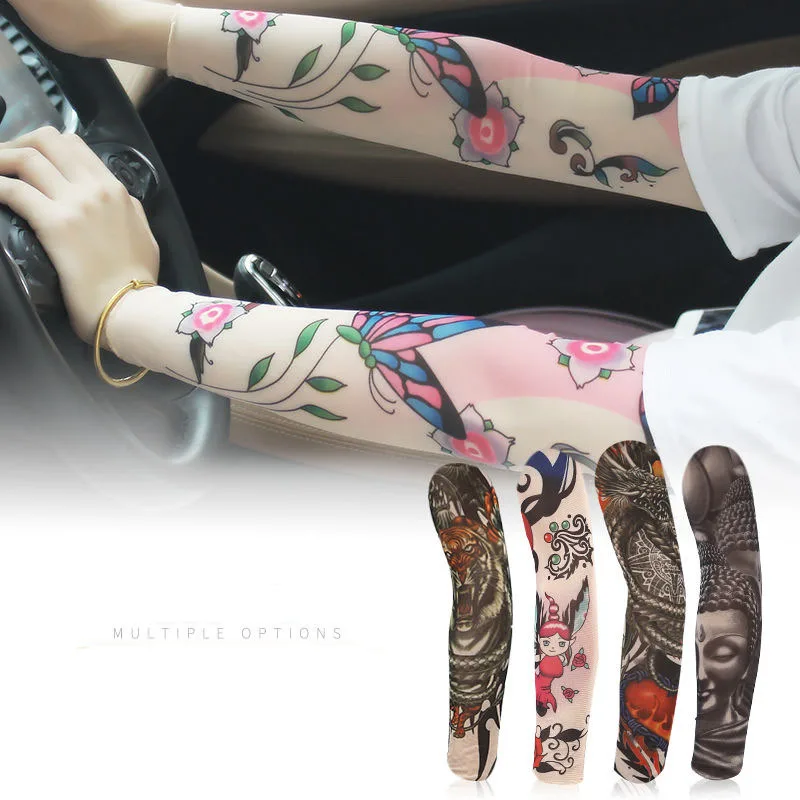 3D Tattoo Sleeves for Men and Women, Outdoor Sun UV Protection, Cycling Arm Cover, Seamless Basketball Cuff, Riding Sunscreen