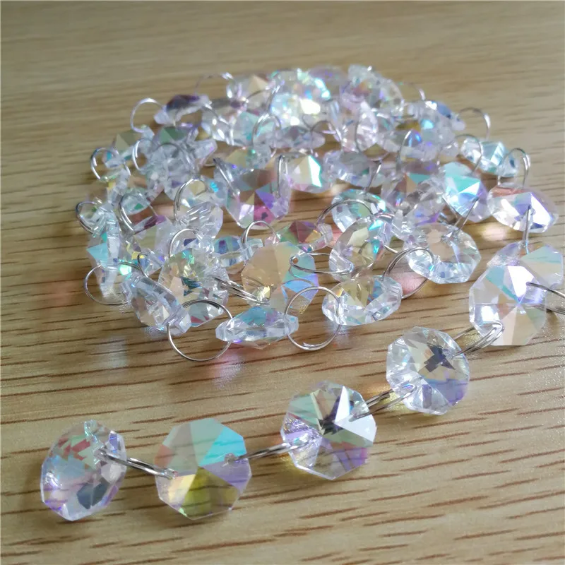 

5 Meters Crystal Bead Chains 14mm Crystal AB Color With Steel Round Rings Pendants For Lamp Decor Curtains Glass