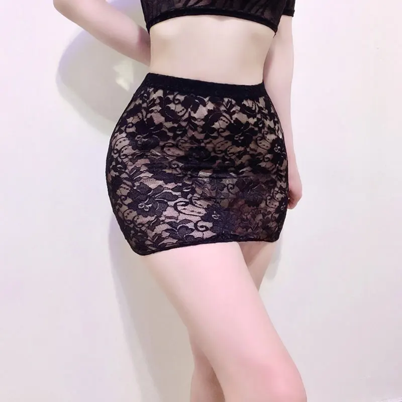 1pcs Transparent Hollowed Out Neat Buttocks  Sexy Nightclub Women Hip Skirt Mini See Through Lace Porn Allure Ultrashort Skirts