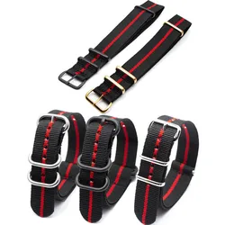 Soft Breathable Nylon Strap Watch Replacement Belt 18mm 20mm 22mm 24mm 2 Black 1 Red Sports WatchBand For Adjustable Buckle