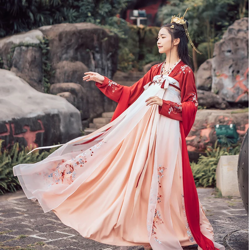 

Traditional Chinese red women Han Fu for Women Photography Dress Fairy Cosplay Folk Ancient Costume Party Embroidery ханфу