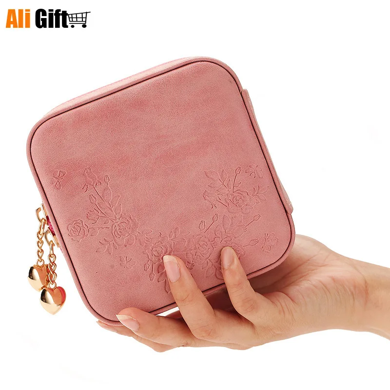 Portable Jewelry Box Princess European South Korea Travel Mini Small PU Leather Jewelry Storage Box Portable Dressing Case