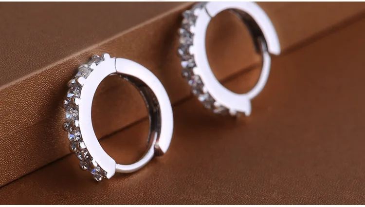 Korean Fashion Exquisite Round Crystal Silver Color Earrings For Women Small Hoop Earrings Wedding Party Jewelry Wholesale
