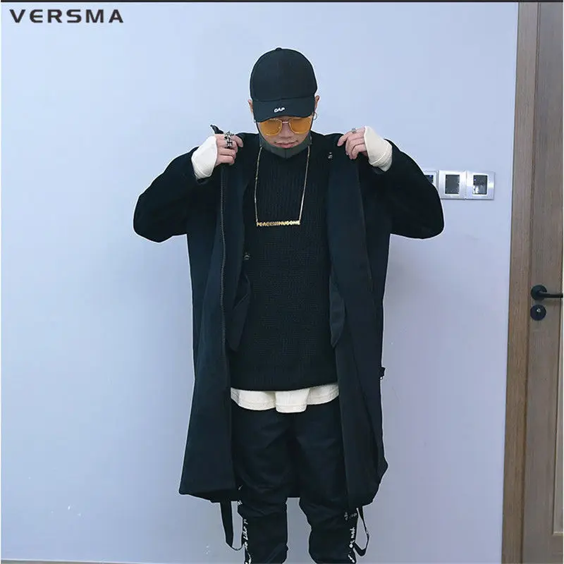 

VERSMA High Street Hip Hop Streetwear Velvet Long Jacket Coat Men Winter Thick Korean Oversized Hood Men Trench Coat Windbreaker