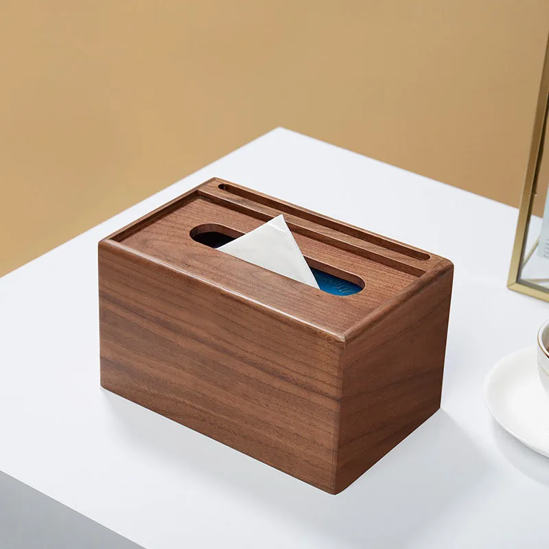 Amgo Walnut Tissue Box Table Napkin Dispenser Wood Paper Holder DecorativeHome Office Hotel