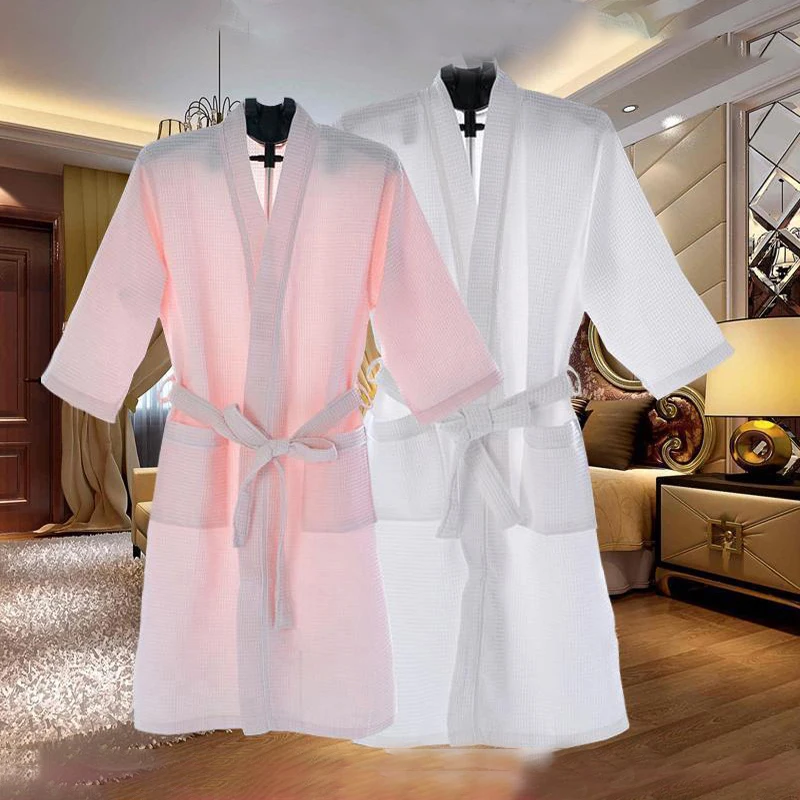 Men Cotton Bath Robe Waffle Suck Water Plus Size Kimono Women Sexy Long Dressing Gown Hotel Sleepwear Spa Towel Bathrobe Lovers