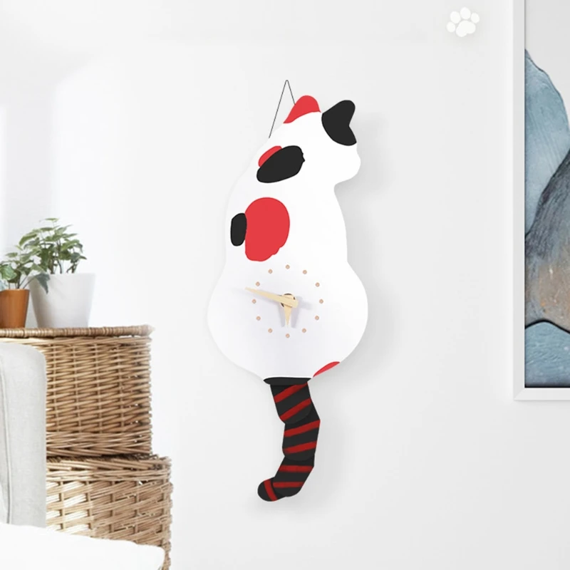 Reloj de pared creativo con cola de gato travieso, reloj oscilante silencioso para decoración del hogar, dormitorio y sala de estar, 29EA