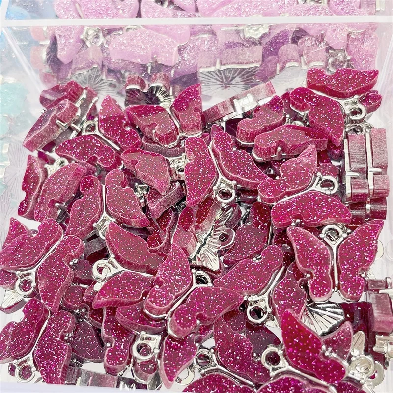 20Pcs/Lot Silver Color Butterfly Insects Charms Colorful Resin Butterfly Pendant for Bracelet Necklace Jewelry Making Supplies