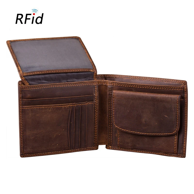 RFID Genuine Leather Short Bifold Wallet for Men Thick Cash Photo Driver License Coin Purse Pocket Card Holder Wallets for Man