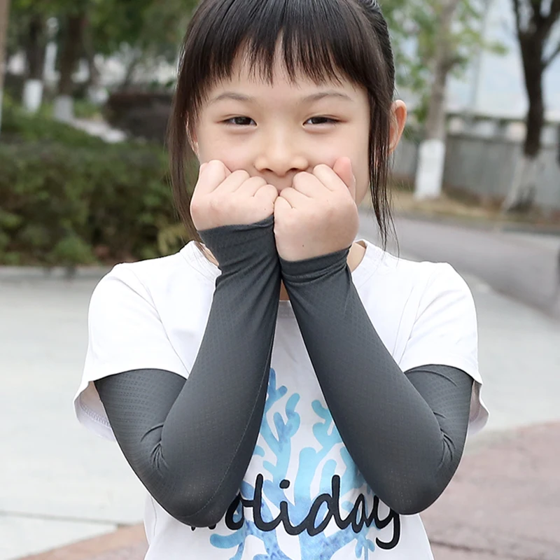 Summer children ice silk sunscreen sleeves unisex arm guards high elasticity breathable sports sweat absorption