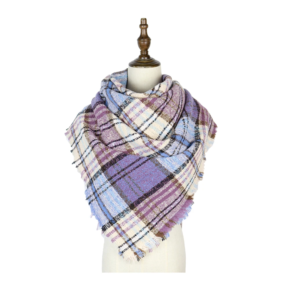 Bufanda triangular Poncho de felpa a cuadros para mujer, chales, capas, envolturas, ropa de invierno para el cuello, 120 g/pc rsi