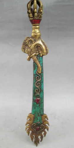 

11.4" Old Tibet Tibetan Turquoise Bronze Manjushri Wisdom Sword