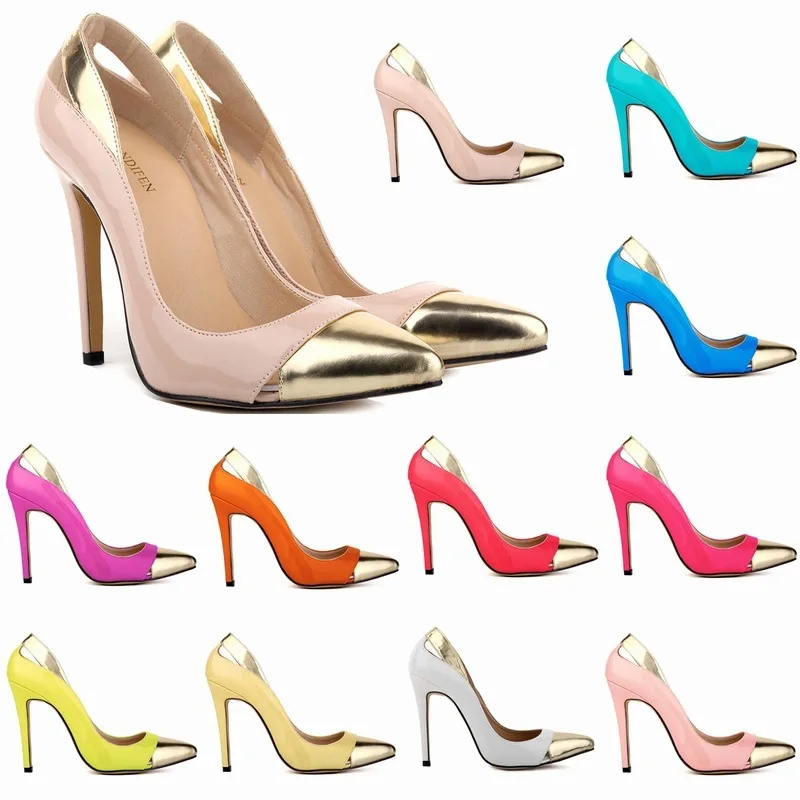 

2023 Women's Thin High heels Sexy Bride Party Pumps Pointed Toe Patent Leather 11CM Slip On mujer bombas women shoes size 35-42