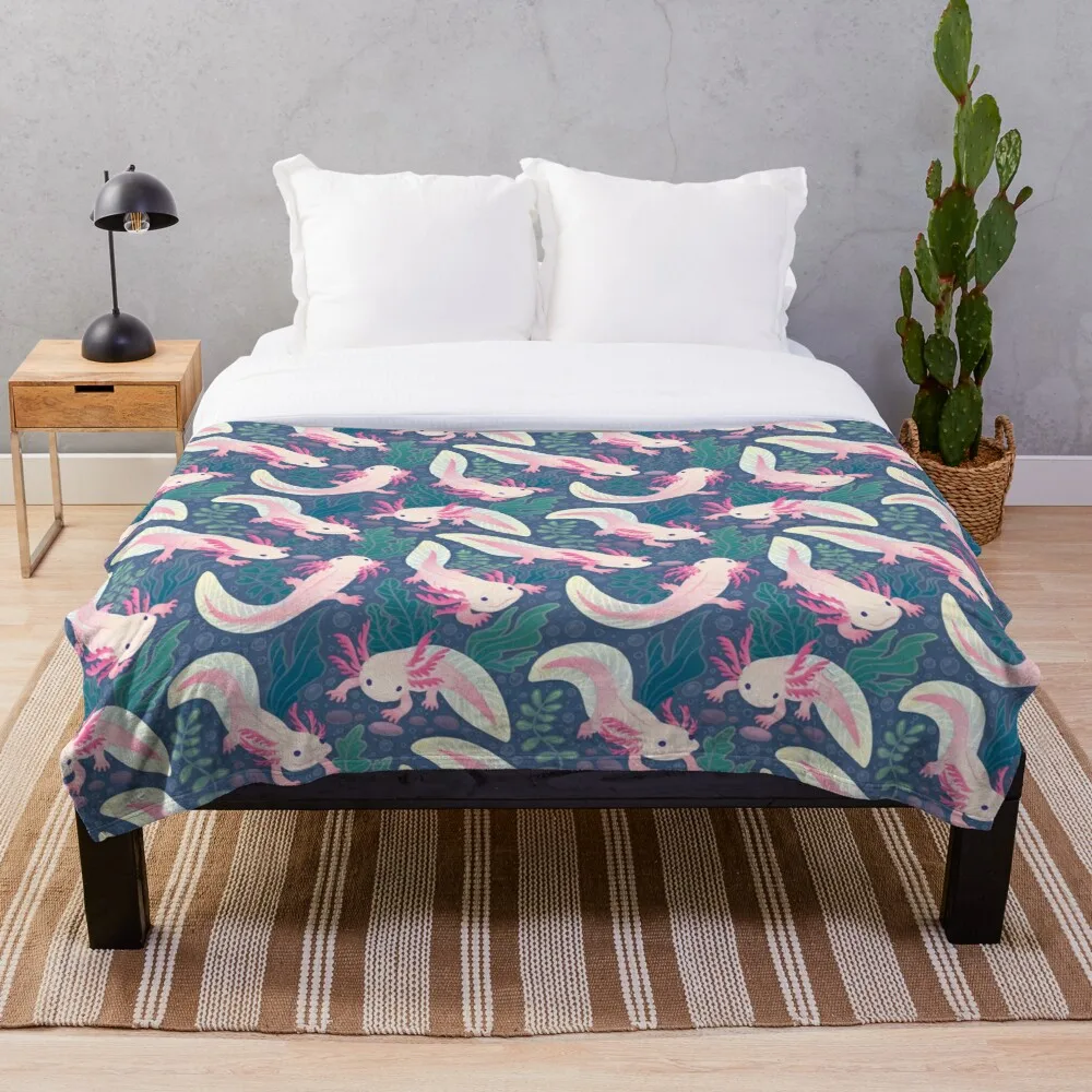 Axolotls Blanket Print on Demand Decorative Sherpa Blankets for Sofa bed Gift