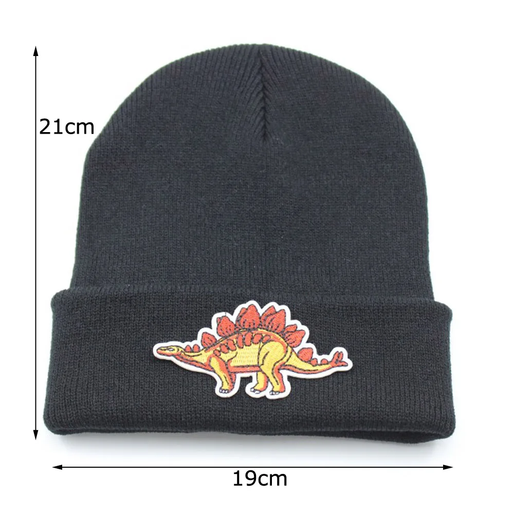 Mężczyźni kobiety czapka z dzianiny dinozaur Cartoon Beanie czapka czaszka czapka mankiet Brimless Retro Unisex hip hop elastyczne ciepłe zimowe