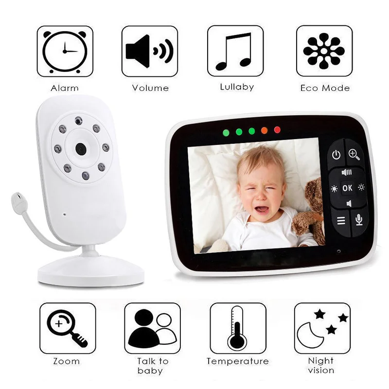 Babyphone vidéo électronique avec écran de 3.2 pouces, caméra de sécurité à infrarouge, avec Zoom et Mode Eco, surveillance de la température, pour bébé/nounou, nouveauté