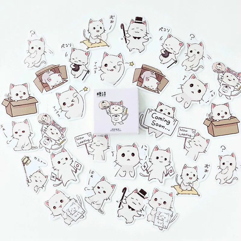 45pcs/box Cute Cat Stationery Sticker Kawaii Planner Scrapbooking Memo Stickers Children Gift School Supplies