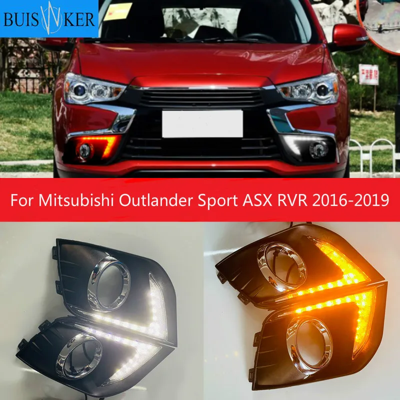 

For Mitsubishi Outlander Sport ASX RVR 2016 2017 2018 2019 DRL Fog lamp cover with yellow signal LED Daytime Running Lights