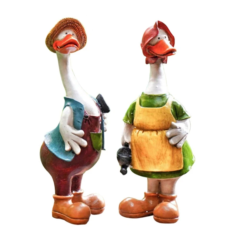 Couple Duck Statue Resin Garden Ornaments Cartoon Art Animal Sculpture Outdoor Landscape Pond Yard Lawn Decoration