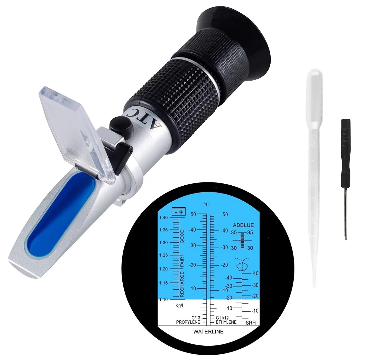 Antifreeze Refractometer 4-in-1 Car Coolant Tester Battery Refractometer for Fluid Condition Glycol Coolant Antifreeze Tester