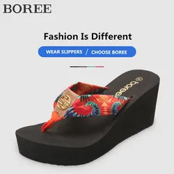 Boree Women Shoes Summer 2020 Bohemia Beach Sandals Wedge Platform Flip Flops Slides Outdoor Slippers sapatos das mulheres